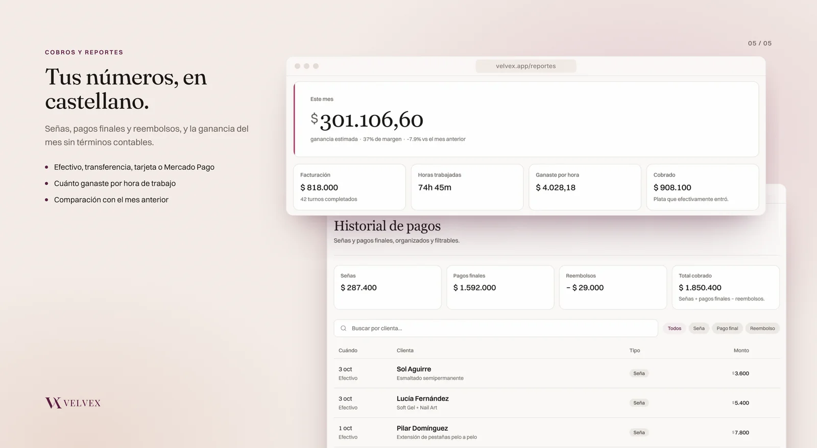 Velvex: el reporte del mes y el historial de pagos